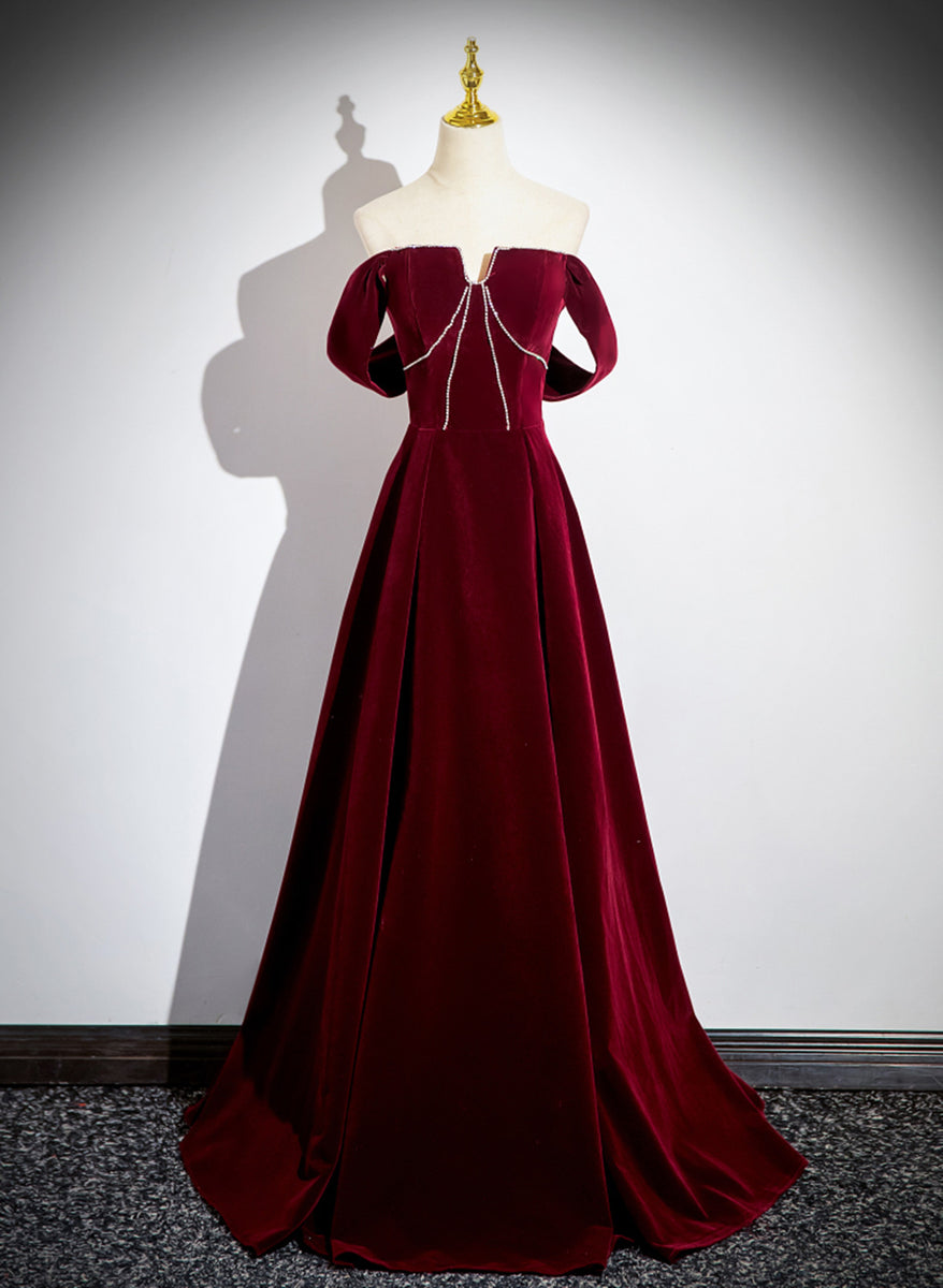 red velvet off shoulder dress Fitted Off Shoulder Corset Velvet Gown by Ladivine OC011