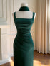 Elegant Emerald Green Satin Evening Dress, Square Neck Ruched Bodycon Maxi Prom Gown