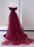Charming Mermaid Lace-up Satin Long Formal Dress, Burgundy Off Shoulder Evening Dress