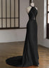 Black Halter Low Back Satin Long Evening Dress, Black Simple Prom Dress