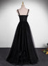 Black A-line Tulle Straps Simple Long Prom Dress, Black Evening Dress Party Dress