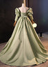 Green Satin Off Shoulder Long Formal Dress, Green Long Evening Dress Sweet 16 Dress