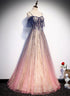 Lovely Gradient A-line Tulle with Lace Long Prom Dress, Long Formal Dress Party Dress