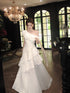 Elegant One Shoulder Ruffle White Sparkling Tiered Party Dress, White Satin Long Prom Dress