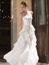 White Satin Straps A-line Long Prom Dress Party Dress, White Layers Long Evening Dress