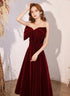 Wine Red Velvet Tea Length Party Dress, Wine Red Homecoming Dress Prom Dress