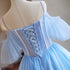 A-line Tulle Beaded Off Shoulder Homecoming Dress, Blue Prom Dress