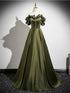 Green Off Shoulder Beaded Floral Floor Length Party Dress, Green Satin Prom Dress Evening Dress
