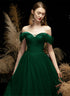 Off Shoulder Tulle Long Party Dress, Beaded Tulle A-line Evening Dress Prom Dress
