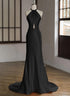 Black Halter Low Back Satin Long Evening Dress, Black Simple Prom Dress