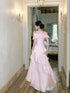 Pink Off Shoulder Ruffle Long Prom Dress,Satin Tiered Mermaid Maxi Dress Party Dress