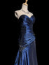 Blue Beaded Taffeta Sweetheart Mermaid Prom Dress, Blue Long Lace-up Evening Dress