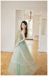 Light Green Tulle Straps Long Prom Dress, Light Green A-line Party Dress