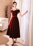 Wine Red Off Shoulder Straps Tea Length Formal Dress, Wine Red Homecoming Dress