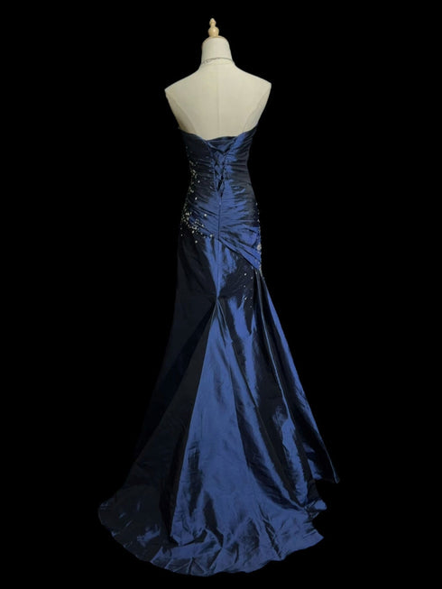 Blue Beaded Taffeta Sweetheart Mermaid Prom Dress, Blue Long Lace-up Evening Dress