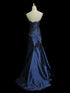 Blue Beaded Taffeta Sweetheart Mermaid Prom Dress, Blue Long Lace-up Evening Dress