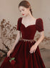Wine Red Off Shoulder Velvet Long Party Dress, A-line Wine Red Sweetheart Prom Dress