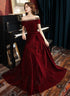 Wine Red Off Shoulder Simple Scoop Long Party Dress, Wine Red Evening Dress