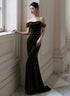 Green Mermaid Sweetheart Off Shoulder Formal Dress, Green Velvet Prom Dress