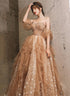 Champagne A-line Tulle Beaded Off Shoulder Prom Dress, Champagne Party Dress