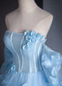 Blue Flowers and Tulle Puffy Sleeves Prom Dress, Blue Sweet 16 Dress