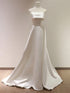 White Satin Strapless A-line Long Formal Dress, White Satin Wedding Party Dress