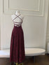 Vintage-Inspired Dark Red Floral Lace Prom Dress, Romantic A-Line Evening Gown