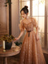 Cute Champagne Long Tulle Sweetheart Party Dress, A-line Long Prom Dress