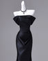 Black Satin Long Off Shoulder Mermaid Party Dress, Black Simple Evening Dress Formal Dress