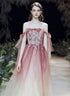 Pink Sweetheart Off Shoulder Party Dress, Pink Gradient Tulle Formal Dress