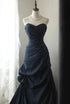 Navy Blue Sweetheart Style Taffeta Long Prom Dress, Navy Blue Party Dress