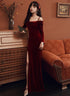 Beautiful Wine Red Velvet Off Shoulder Party Dress, Mermaid Long Prom Dress Evening Dress