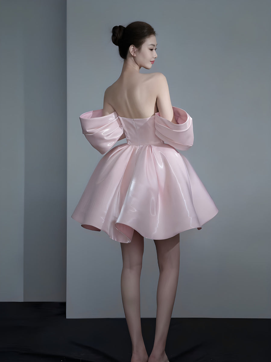 Cute Pink Satin Short Prom Dress main image 1