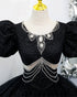 Glam Black Tulle Beaded Short Sleeves Prom Dress, Black Tulle Formal Dress Sweet 16 Dress