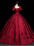 Wine Red Satin Short Sleeves Long Evening Dress, Wine Red Satin Prom Dress Party Dress