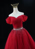 Red Tulle Beaded Off Shoulder Homecoming Dress, Short Red Formal Dress