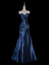 Blue Beaded Taffeta Sweetheart Mermaid Prom Dress, Blue Long Lace-up Evening Dress