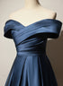 A-line Navy Blue Satin Long Party Dress, Navy Blue Prom Dress