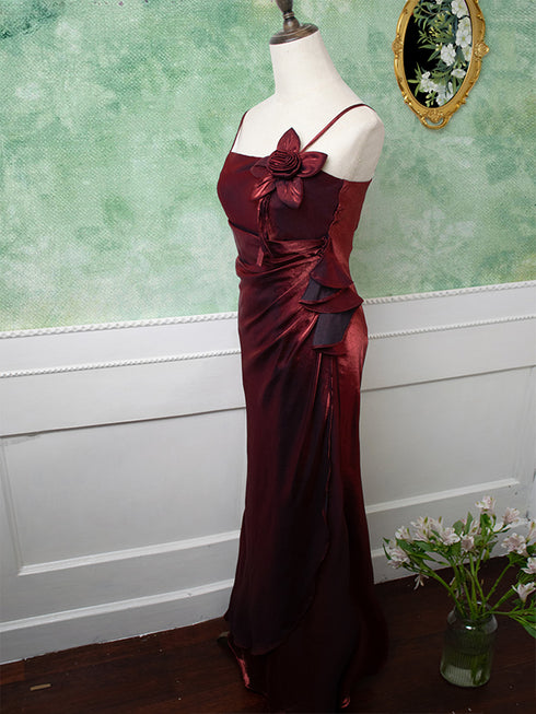 Beautiful Wine Red Straps Long Prom Dress, Wine Red Evening Dress Party Dress