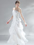 White Satin Straps A-line Long Prom Dress Party Dress, White Layers Long Evening Dress