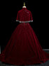 Wine Red Velvet V-neckline Long Party Dress Evening Dress, Wine Red Velvet Prom Dress