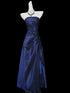 Strapless Navy Blue Prom Gown with Beaded Embroidery, A-line Navy Blue Long Party Dress