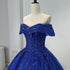 Blue Ball Gown Tulle and Beaded Long Formal Dress, Blue Tulle Sweet 16 Dress