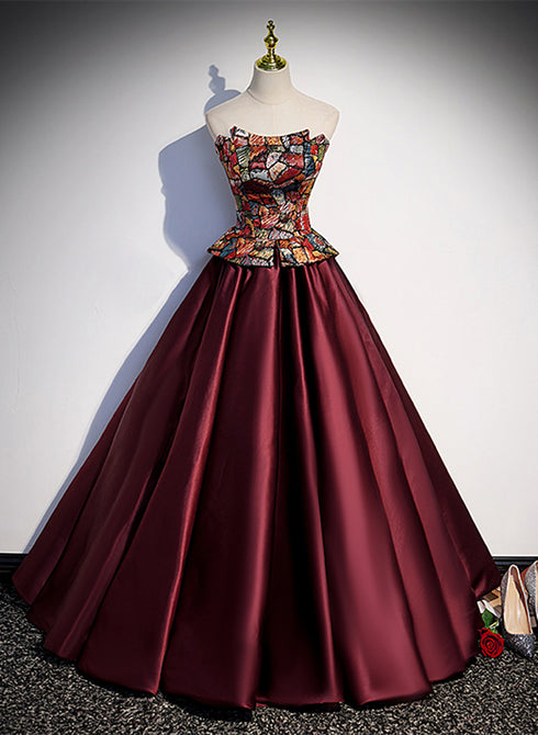 Elegant Burgundy Satin Off Shoulder Evening Dress, Burgundy Prom Dress