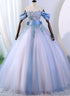Pink and Blue Off Shoulder with Lace Applique Formal Dress, Sweet 16 Gown Formal Dress