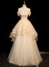 Cute Light Champagne Off Shoulder Sweetheart Prom Dress, Light Champagne Party Dress