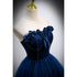 Blue Sweetheart Tulle and Velvet Long Party Dress, Blue Evening Dress Prom Dress