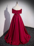 Wine Red Satin Sweetheart Long Evening Dress, Wine Red Satin Prom Dress