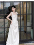 White Satin Strapless Floor Length Wedding Party Dress, White Satin Long Prom Dress