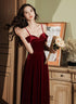 Wine Red Velvet Simple Sweetheart Off Shoulder Party Dress, Wine Red Velvet Prom Dress